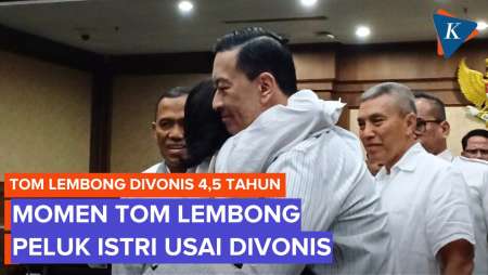 Momen Tom Lembong Berpelukan dengan Istri Usai Divonis Hakim