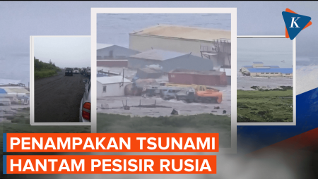 Penampakan Gelombang Tsunami Hantam Pesisir Rusia Pasca Gempa M 8,7