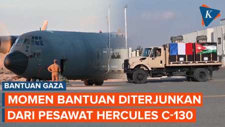 Detik-detik Bantuan Gaza dari Perancis dan Yordania Diterjunkan dari Pesawat Hercules C-130