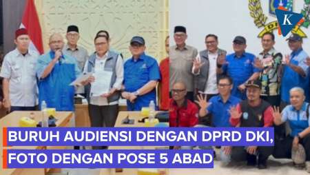 Massa Buruh Sampaikan 10 Tuntutan ke DPRD DKI, Diakhiri Foto Bareng Pose 5 Abad Jakarta