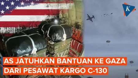 Amerika Serikat Jatuhkan 66 Paket Bantuan Makanan di Langit Gaza