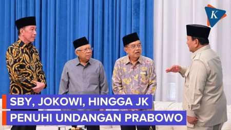 Suasana Hangat Pertemuan Prabowo Dengan Mantan Presiden-Wapres Dan Ketum Parpol Di Istana