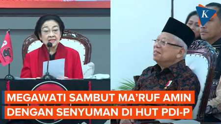 Senyum Sambut Ma'ruf Amin di HUT PDI-P, Megawati: Yang Bersedia…