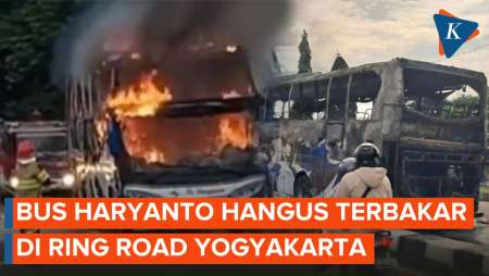 Diawali Kepulan Asap, Bus PO Haryanto Hangus Terbakar di Ring Road Yogyakarta