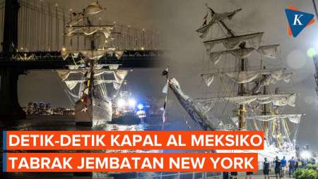 Kapal Latih AL Meksiko Tabrak Jembatan Brooklyn New York