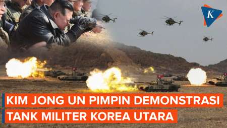 Momen Kim Jong Un Pandu Demonstrasi Militer Tank Kores Utara