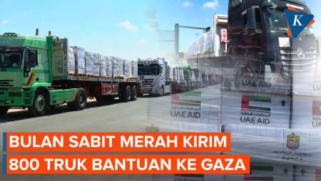 Penampakan 800 Truk Bantuan Bulan Sabit Merah Bergerak Menuju Gaza