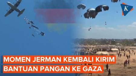Momen Penerjunan Bantuan Pangan ke Gaza dari Pesawat Militer Jerman