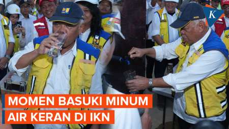 Momen Menteri PUPR Basuki Minum Air Keran di IKN