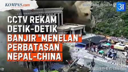 Rekaman CCTV Detik-detik Warga Berhamburan Saat Dihantam Banjir Bandang Di Perbatasan Nepal-China
