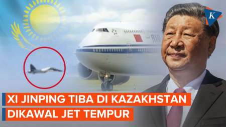 Detik-detik Pesawat Xi Jinping Tiba di Kazakhstan, Dikawal Jet Tempur