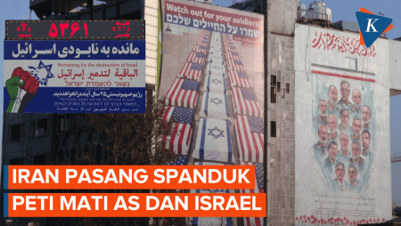 Ancam AS Dan Israel, Iran Pasang Spanduk Gambar Peti Mati Di Teheran