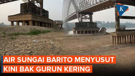 Penampakan Debit Air Sungai Barito Menyusut, Kini Bak Gurun Kering!