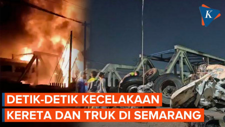 Detik-detik Ban Truk di Semarang Tersangkut di Rel dan Tertabrak KA Brantas