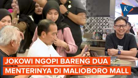 Momen Jokowi Ngopi Bareng Menteri Basuki dan Menkes Budi di Malioboro Mall