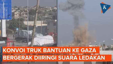 Detik-detik Ledakan Iringi Kedatangan Truk Pembawa Bantuan Gaza