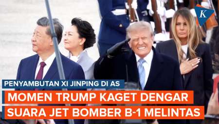 Ekspresi Trump Kaget Dengar Suara Jet Bomber B-1 Melintas Saat Sambut Xi Jinping