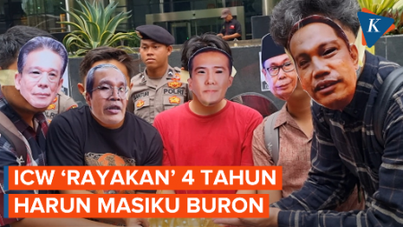 ICW 'Rayakan' 4 Tahun Harun Masiku Buron di Depan Gedung KPK