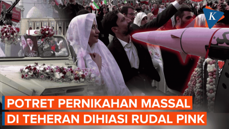 Nikah Massal Iran, Pengantin Naik Mobil Perang dan Dihiasi Rudal Pink!
