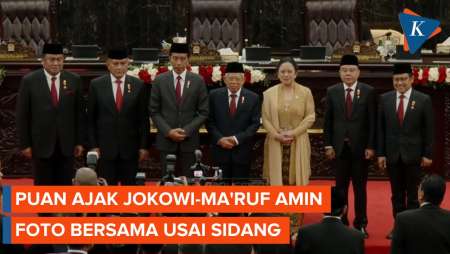 Momen Puan Ajak Jokowi-Ma'ruf Amin Foto Bersama Usai Sidang di DPR