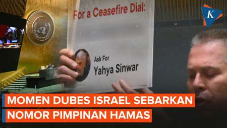 Momen Dubes Israel Tunjukkan Papan Nomor Telepon Pimpinan Hamas di Sidang PBB