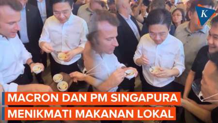 Momen Presiden Perancis Macron dan PM Singapura Mengunjungi Pusat Jajanan Lau Pa Sat