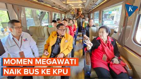 Megawati dan Elite Parpol Pengusung Ganjar-Mahfud Naik Bus Menuju KPU