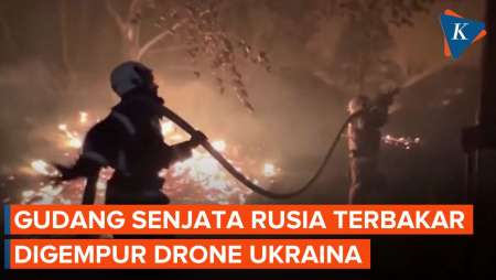 Penampakan Gudang Senjata Rusia Terbakar Hebat akibat Serangan Drone Ukraina