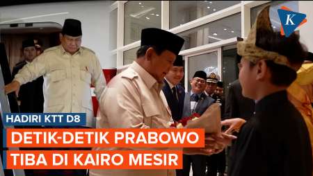 Detik-detik Prabowo Tiba di Mesir, Terima Buket Bunga dari Anak Indonesia, Mayor Teddy Tersenyum