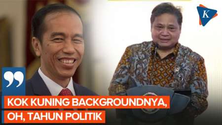 Guyonan Jokowi ke Airlangga: Kok Backgorundnya Langsung Kuning?