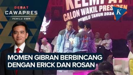 Momen Gibran Berbincang dengan Erick Thohir dan Rosan Roeslani Saat Jeda Debat