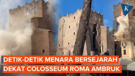 Detik-detik Menara Bersejarah Di Dekat Colosseum Roma Ambruk