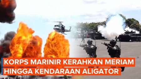 Korps Marinir Tunjukan Manuver Kerahkan Helikopter  Hingga Kendaraan Aligator