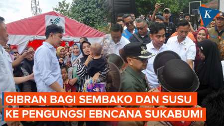 Kunjungi Pengungsian Sukabumi, Gibran Bagikan Susu hingga Sembako