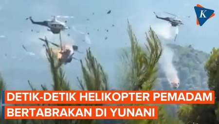 Detik-detik 2 Helikopter Tabrakan Saat Padamkan Kebakaran Di Yunani, Satu Meledak