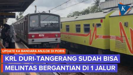 KRL Melintas Bergantian Di Satu Jalur Stasiun Poris Usai KA Bandara Anjlok