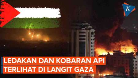 Penampakan Kobaran Api dan Ledakan di Langit Malam Gaza