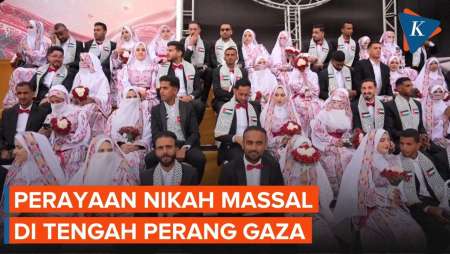 Momen Perayaan Nikah Massal di Jalur Gaza