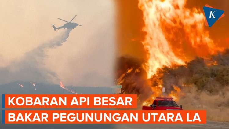 Penampakan Kobaran Api Besar yang Membakar Pegunungan Utara Los Angeles