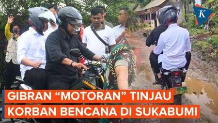 Momen Gibran Naik Motor Tinjau Korban Pergerakan Tanah di Sukabumi