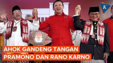 Momen Ahok Gandeng Tangan Pramono-Rano Usai Dampingi Daftar Pilkada Jakarta…