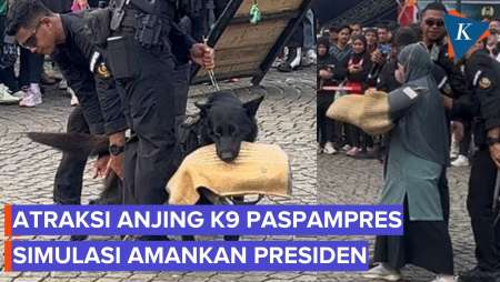 Atraksi Anjing K-9 Simulasi Amankan Presiden, Emak-emak Coba Rasakan Digigit