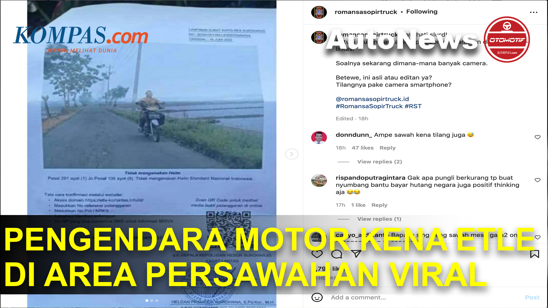 Tak Pakai Helm, Pengendara Motor Kena Tilang Elektronik di Area Persawahan Viral di Media Sosial