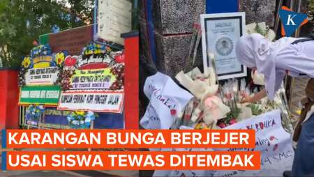 Karangan Bunga Berjejer di SMKN 4 Semarang Usai Pelajar Tewas Ditembak Polisi