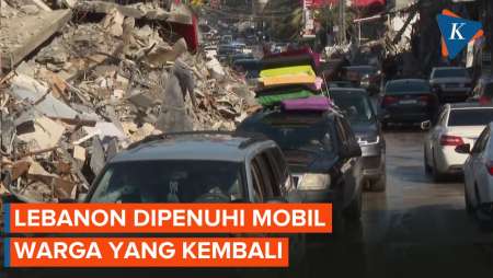 Warga Lebanon Kembali ke Rumah di Nabatieh, Jalanan Dipenuhi Mobil-mobil