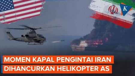 Detik-detik Helikopter AS Ledakkan Kapal Pengintai Iran, Api Membubung Di Teluk Oman