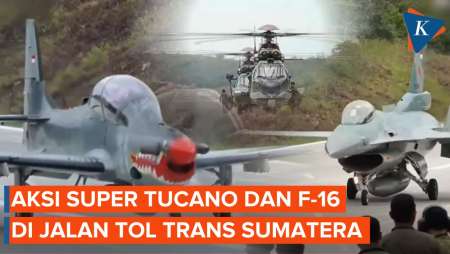 Aksi Pesawat Super Tucano Hingga F-16 TNI AU Uji Coba Di Jalan Tol Trans Sumatera