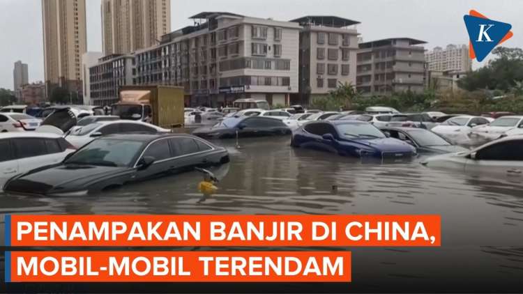 Banjir Besar di Qinzhou China: Ribuan Mobil Terendam dan Jalan Lumpuh