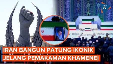 Patung Raksasa Kepalan Tangan Khamenei Berdiri di Teheran, Begini Suasana Jelang Pemakaman