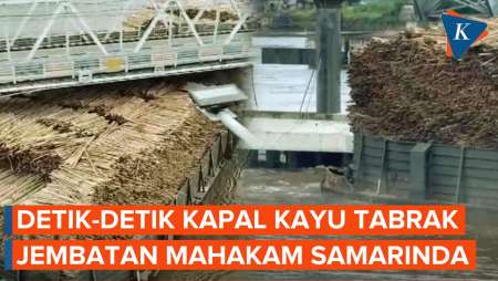 Detik-detik Kapal Tongkang Tabrak Jembatan Mahakam di Samarinda, Warga Panik